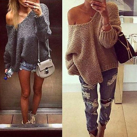 Damen Oversized Strickpullover mit schulterfreiem Design und lässigem Schnitt Stalluxe