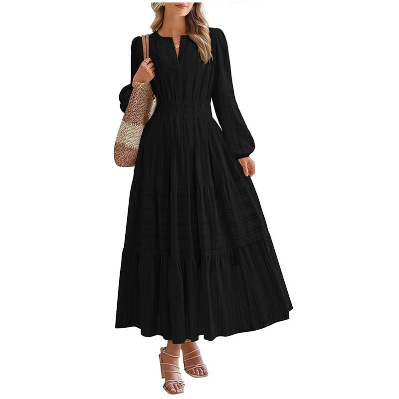 Damen Maxikleid mit eleganten Ärmeln und raffiniertem Taillengummi Stalluxe