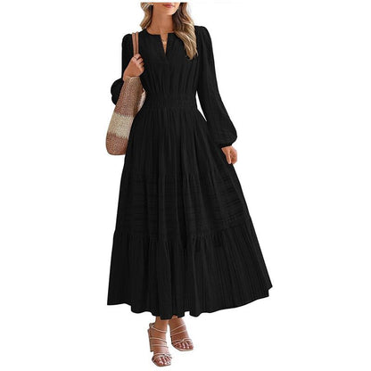 Damen Maxikleid mit eleganten Ärmeln und raffiniertem Taillengummi Stalluxe