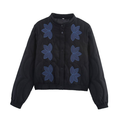 Damen gesteppte Übergangsjacke mit floralem Stickdesign Stalluxe