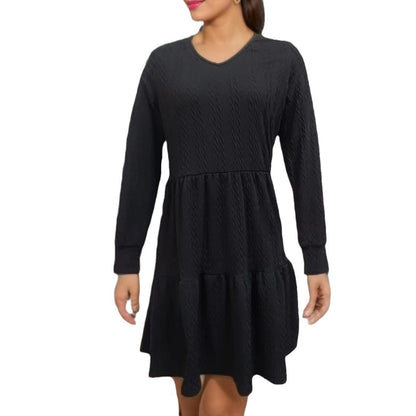 Damen lässiges V-Ausschnitt Kleid mit weitem Saum Stalluxe