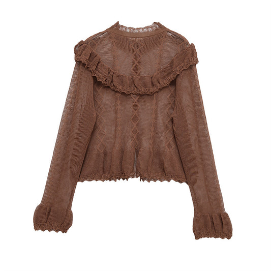 Damen Süßes Strickoberteil mit Rüschendetails und Knopfleiste Stalluxe