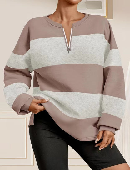 Damen modischer Sweatpullover mit Reißverschluss und gestreiftem Design Stalluxe Rosa