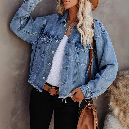 Damen lässige Denim-Jacke mit fransigen Details Stalluxe