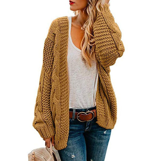 Damen Grobe Strickjacke mit lässigem Schnitt und detailliertem Zopfmuster Stalluxe
