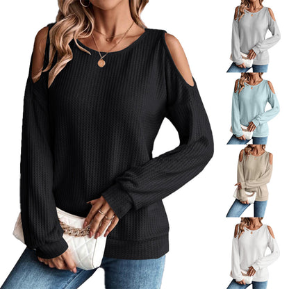 Women's Cold-Shoulder Waffle Knit Top Stalluxe
