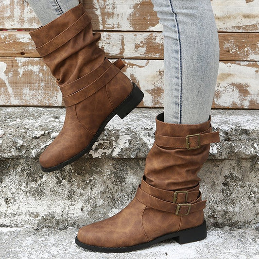 Damen Faltbare Stiefel mit verstellbaren Riemen Stalluxe