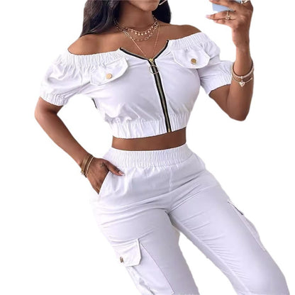Damen Crop-Top mit Reißverschluss und modischen Taschen Stalluxe