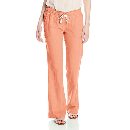 Damen weite Leinenhose mit elastischem Bund und praktischen Taschen Stalluxe
