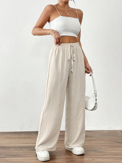Damen weite Palazzo-Hose mit elastischem Bund und taillierbarem Kordelzug Stalluxe