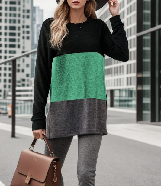 Damen Lässiges Langarmshirt mit Farbblockdesign und weichem Material Stalluxe