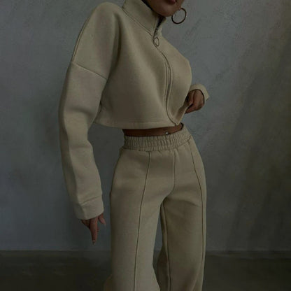 Damen cropped Sweatjacke mit hochgeschlossenem Kragen Stalluxe
