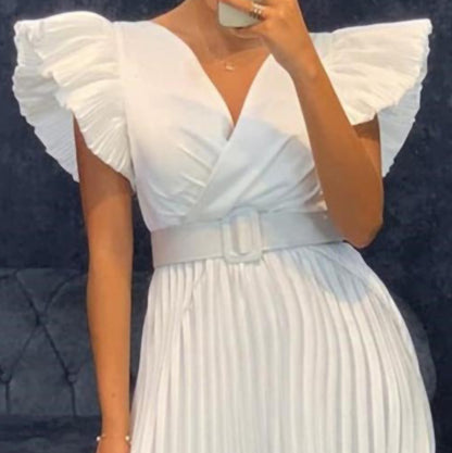 Damen Wickelkleid mit eleganten Plisseefalten und tailliertem Gürtel Stalluxe