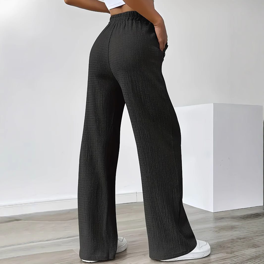 Damen Weit geschnittene Freizeithose mit elastischem Bund und dekorativen Knöpfen Stalluxe