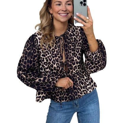 Damen Bluse mit voluminösen Puffärmeln und verspieltem Animal-Print Stalluxe