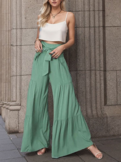 Damen Weitgeschnittene Sommerhose mit elastischem Bund und seitlichem Kordelzug Stalluxe