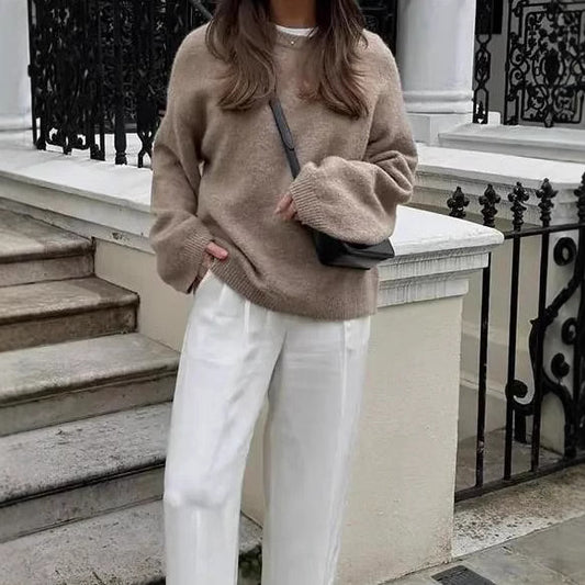 Damen Gemütlicher Strickpullover mit weitem Schnitt und Rundhalsausschnitt Stalluxe