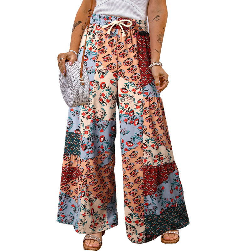 Damen Weite Sommerhose mit buntem Patchwork-Muster Stalluxe