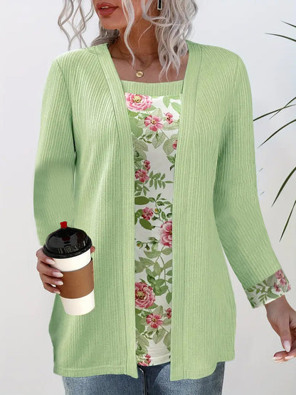 Damen lässiger Cardigan mit floralem Innenfutter und langen Ärmeln Stalluxe