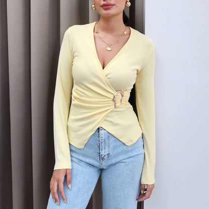 Damen Wickeloberteil mit dekorativem Ringdetail und tailliertem Schnitt Stalluxe