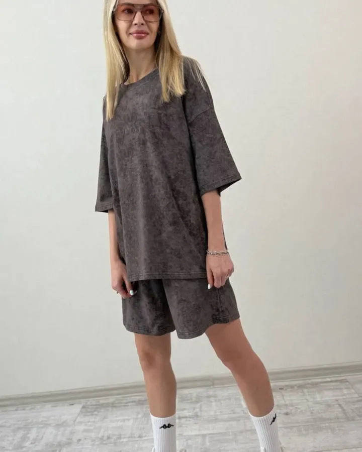 Damen lässiges Kurzarm-Set aus weichem Material mit bequemen Shorts Stalluxe