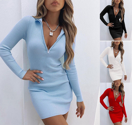 Damen Strickkleid mit Zip-Kragen und figurbetontem Schnitt Stalluxe