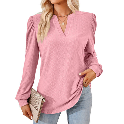 Damen Blusenshirt mit elegantem V-Ausschnitt und strukturiertem Muster Stalluxe