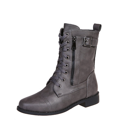 Damen Rinderleder Schnürstiefel mit seitlichem Reißverschluss und gepolstertem Kragen Stalluxe