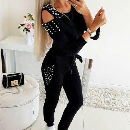 Damen Freizeit-Loungewear-Set mit dekorativen Nieten und besonderen Schulterdetails Stalluxe