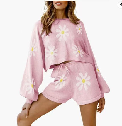 Damen lässiges Waffelstrick-Outfit mit komfortablem Crop-Oberteil und Shorts Stalluxe
