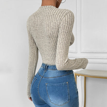 Damen Langarm-Bodys mit Knopfverschluss und Rippstruktur Stalluxe