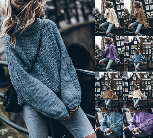 Damen Grobstrickpullover mit weitem Schnitt und modischem Rollkragen Stalluxe