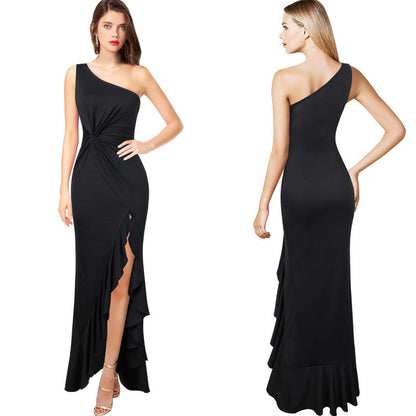 Damen Maxikleid mit asymmetrischem Ausschnitt und elegantem Raffdesign Stalluxe