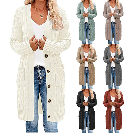 Damen Langer Strickcardigan mit Zopfdesign und praktischen Taschen Stalluxe