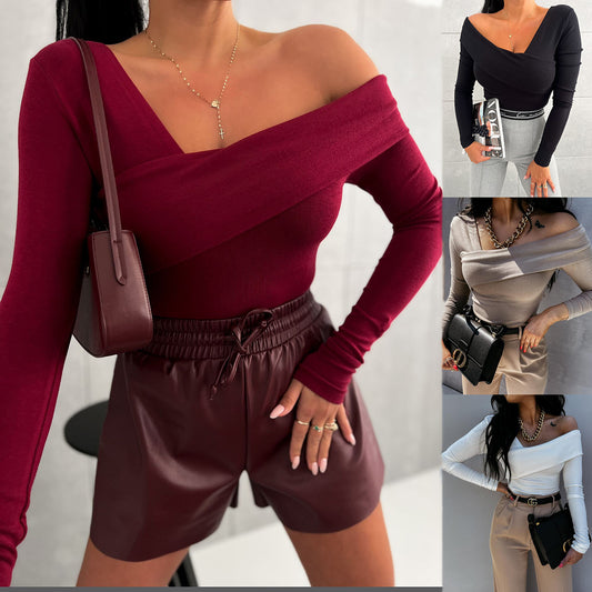 Damen Elegantes Oberteil mit asymmetrischem Schnitt und langen Ärmeln Stalluxe