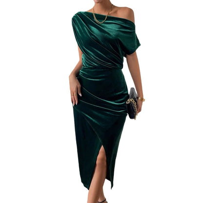 Damen elegantes Wickelkleid mit asymmetrischem Ausschnitt und seitlichem Schlitz Stalluxe