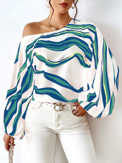 Damen Off-Shoulder Bluse mit voluminösen Ärmeln und streifigem Design Stalluxe