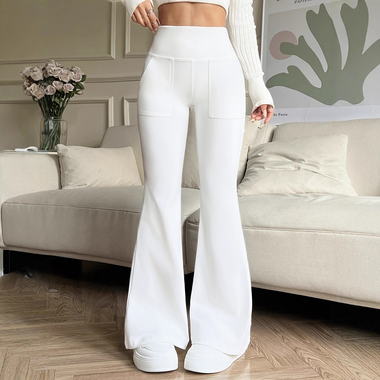 Damen Hochwertige Palazzo-Hose mit seitlichen Taschen und hohem Bund Stalluxe
