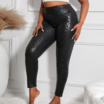 Damen Hochglänzende Leggings mit Leopardenmuster Stalluxe