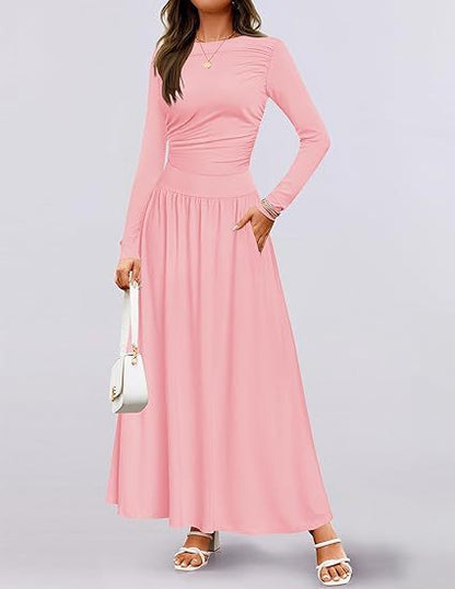 Damen Elegantes Maxikleid mit langen Ärmeln und praktischen Taschen Stalluxe