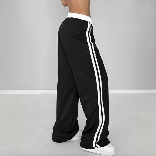 Damen Sportliche weit geschnittene Freizeithose mit elastischem Bund und seitlichen Streifen Stalluxe