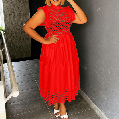 Damen Midi-Kleid mit Netzoberteil und voluminösem Rock Stalluxe