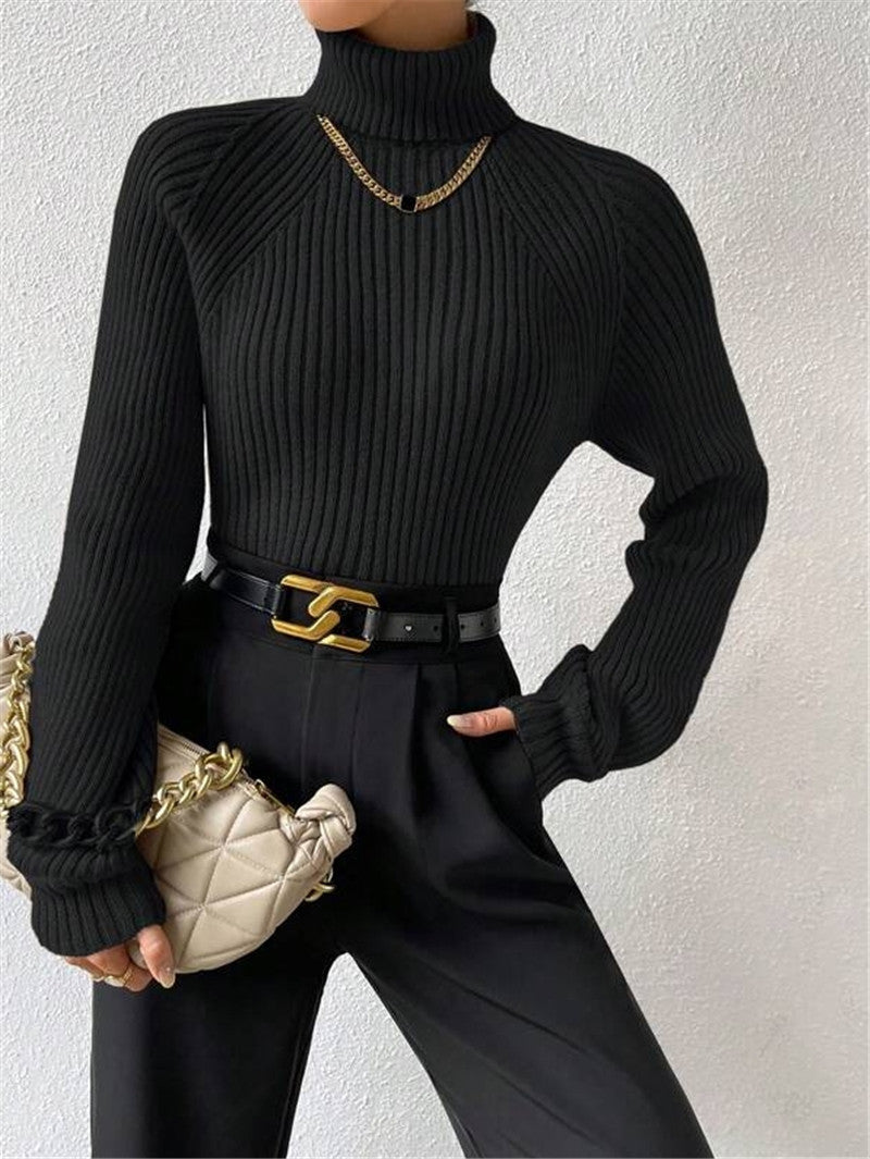 Damen figurbetonter Pullover mit Rippstruktur und Stehkragen Stalluxe