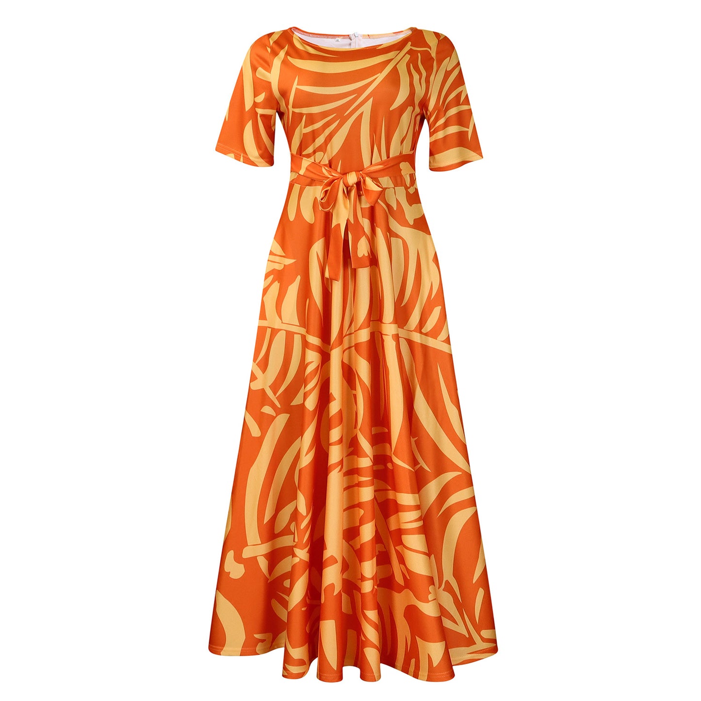 Damen Maxikleid mit modischem Grafikdruck und tailliertem Gürtel Stalluxe