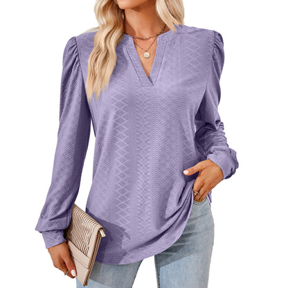 Damen Blusenshirt mit elegantem V-Ausschnitt und strukturiertem Muster Stalluxe