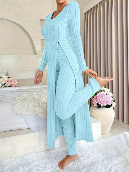 Damen Elegantes Maxijumpsuit mit hochsensibler Struktur und seitlichen Schlitzen Stalluxe