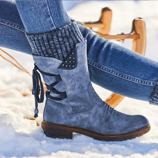 Damen modische Winterstiefel mit dekorativen Strickdetails und rutschfester Sohle Stalluxe