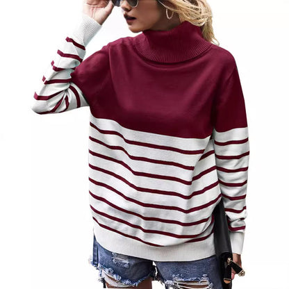 Damen gemütlicher Rollkragenpullover mit Streifenmuster Stalluxe