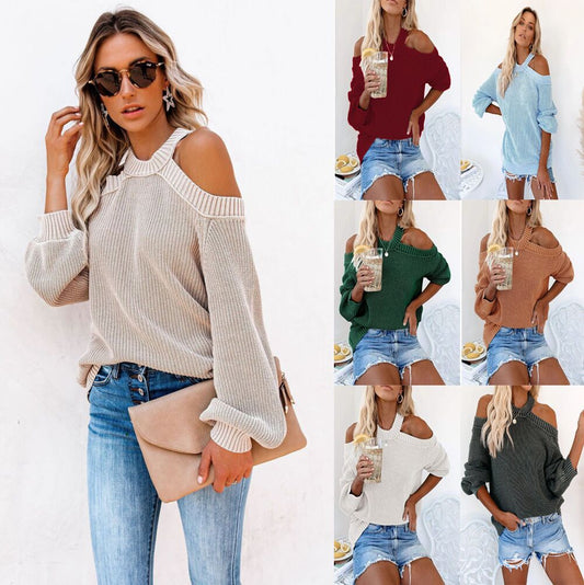 Damen Cooles Off-Shoulder Strickpullover mit weit geschnittenen Ärmeln Stalluxe
