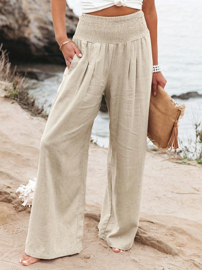 Damen weite Sommerhose mit elastischem Taillenbund und bequemen Taschen Stalluxe